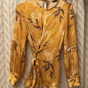 ZARA Floral high neck wrap blouse long sleeve